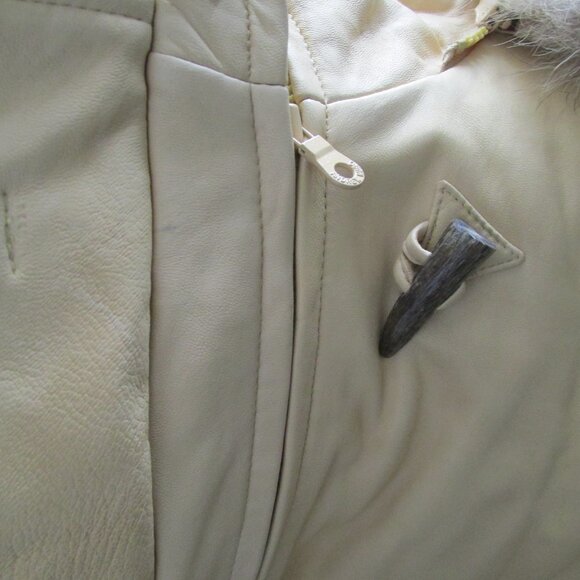 Vintage Andrew Marc Leather Coyote Fur Hood Jacket S/p Banana/Beige ~New~ - Picture 7 of 11